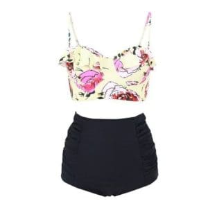 Bikini Taille Haute Vintage Noir Fleurs - Louise Vintage