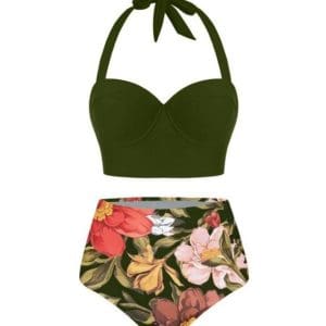 Bikini Taille Haute Vintage Vert Rétro - Louise Vintage
