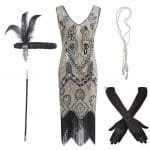 Gatsby Robe de Soirée Année 20 Beige (Avec Accéssoires) - Louise Vintage