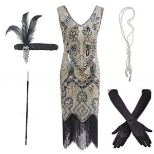 Gatsby Robe de Soirée Année 20 Beige (Avec Accéssoires) - Louise Vintage