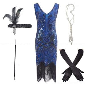 Gatsby Robe de Soirée Année 20 Bleu (Avec accéssoires) - Louise Vintage