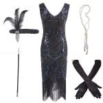 Gatsby Robe de Soirée Année 20 Noire (Avec Accéssoires) - Louise Vintage