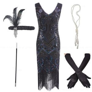 Gatsby Robe de Soirée Année 20 Noire (Avec Accéssoires) - Louise Vintage