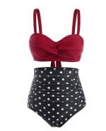 Maillot de Bain Pin Up Vintage Noir Rouge - Louise Vintage