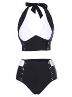 Maillot de Bain Rétro Taille Haute Noir blanc - Louise Vintage