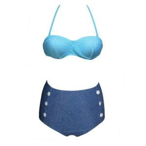 Maillot de Bain Vintage Push Up Pois Bleu - Louise Vintage