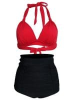 Maillot de bain Vintage taille haute rouge noir - Louise Vintage