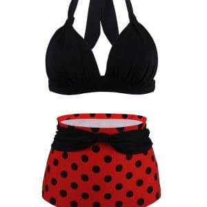 Maillot de bain Vintage taille haute rouge pois - Louise Vintage
