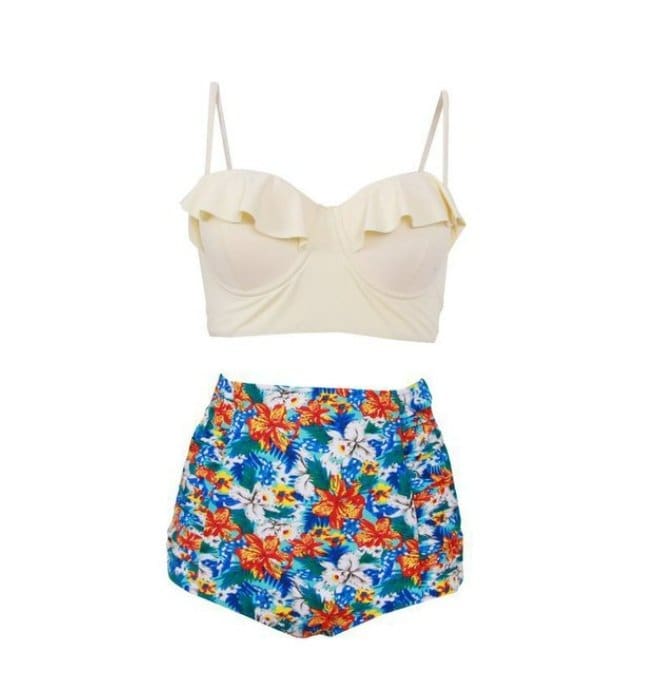 Maillot de Bain Vintage Volant Blanc Tropique - Louise Vintage