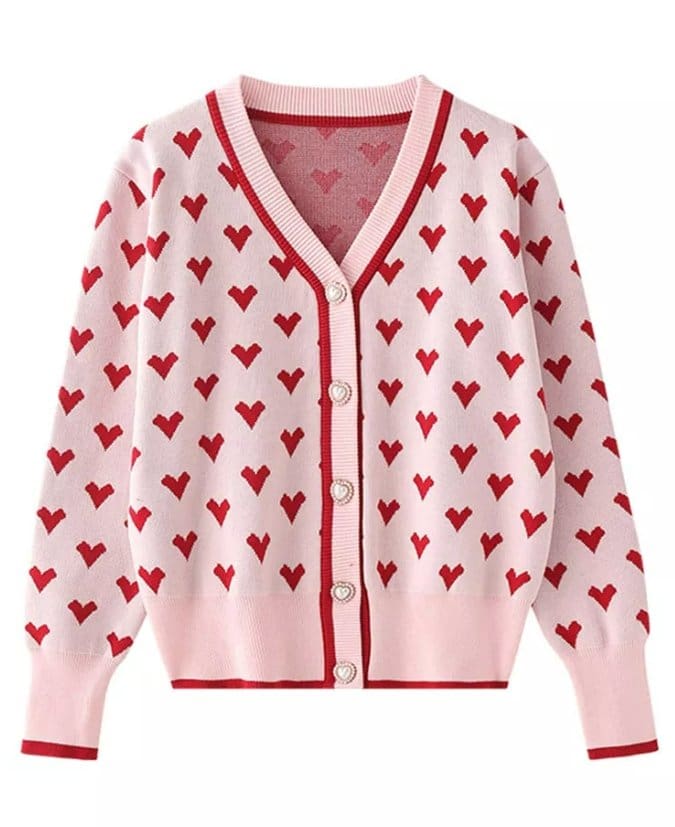 Pull Manches Longues Coeurs Rose - Louise Vintage