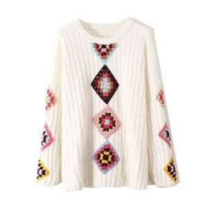 Pull Tricoté Main Vintage Blanc - Louise Vintage