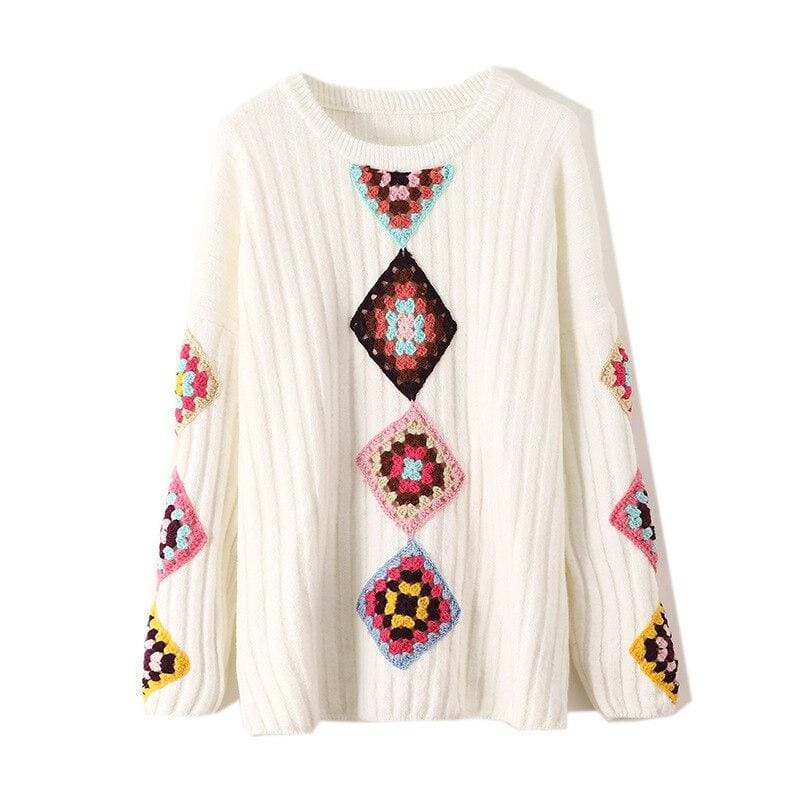 Pull Tricoté Main Vintage Blanc - Louise Vintage