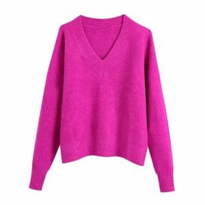 Pull Vintage Col en V Coupe Droite Rose - Louise Vintage