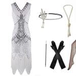 Robe Année 20 Femme Ronde Blanche (Avec Accéssoires) - Louise Vintage