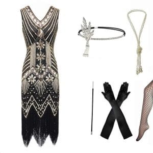 Robe Année 20 Femme Ronde Dorée (Avec Accéssoires) - Louise Vintage