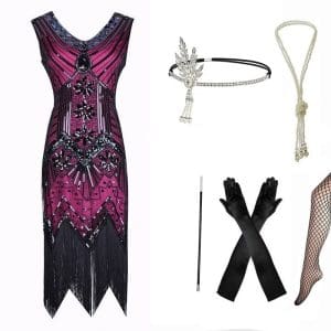 Robe Année 20 Femme Ronde Rose (Avec Accéssoires) - Louise Vintage