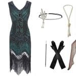 Robe Année 20 Femme Ronde Verte (Avec Accéssoires) - Louise Vintage