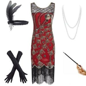 Robe Année 20 Femme Rouge (Avec Accéssoires) - Louise Vintage