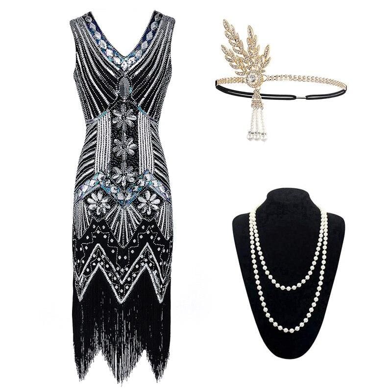 Robe Année 20 Gatsby Noire (Avec Accéssoires) - Louise Vintage
