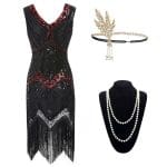 Robe Année 20 Gatsby Noire et Rouge (Avec Accéssoires) - Louise Vintage