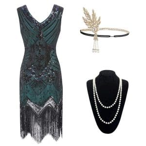 Robe Année 20 Gatsby Vert (Avec Accéssoires) - Louise Vintage