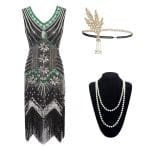 Robe Année 20 Gatsby Vert Or (Avec Accéssoires) - Louise Vintage