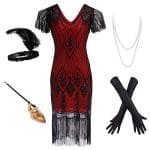 Robe Année 20 Prohibition Rouge (Avec Accéssoires) - Louise Vintage