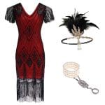 Robe Année 20 Prohibition Rouge et Noire (Avec Accéssoires) - Louise Vintage