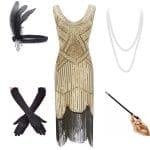 Robe Année 20 Vintage Beige Noire (Avec Accéssoires) - Louise Vintage