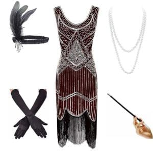 Robe Année 20 Vintage Bordeaux (Avec Accéssoires) - Louise Vintage