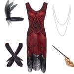 Robe Année 20 Vintage Rouge et Noire (Avec Accéssoires) - Louise Vintage