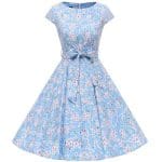 Robe Année 50 Bleu Ciel Fleurie - Louise Vintage
