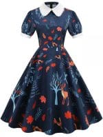 Robe Année 50 Bleu Marine Florale - Louise Vintage