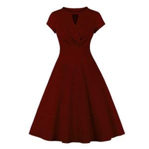 Robe Année 50 Cache Coeur Bordeaux - Louise Vintage