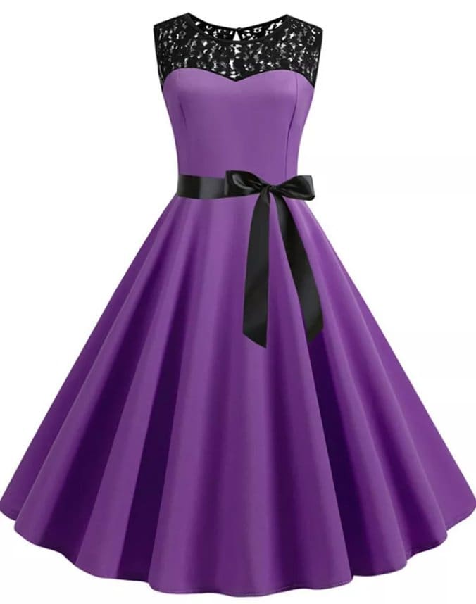 Robe Année 50 Evasée Violet - Louise Vintage