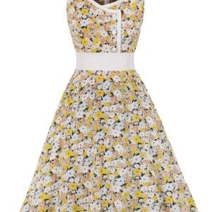 Robe Année 50 Pin Up pas Cher Jaune Fleurs - Louise Vintage