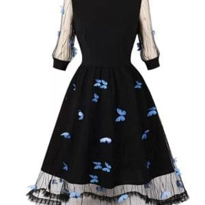 Robe Année 50 Pin Up pas Cher Papillons Bleus - Louise Vintage