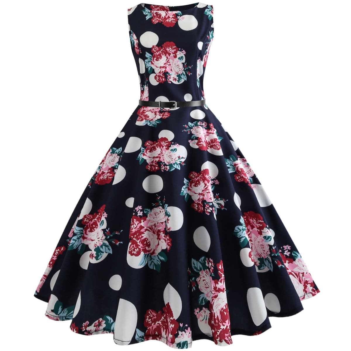 Robe Année 50 Pin Up pas Cher Pois Fleurs - Louise Vintage
