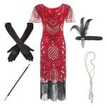 Robe Années 20 Charleston Rouge (Avec Accéssoires) - Louise Vintage
