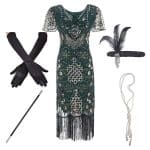 Robe Années 20 Charleston Verte (Avec Accéssoires) - Louise Vintage