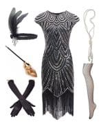 Robe Années 20 Paris Noir (Avec Accéssoires) - Louise Vintage