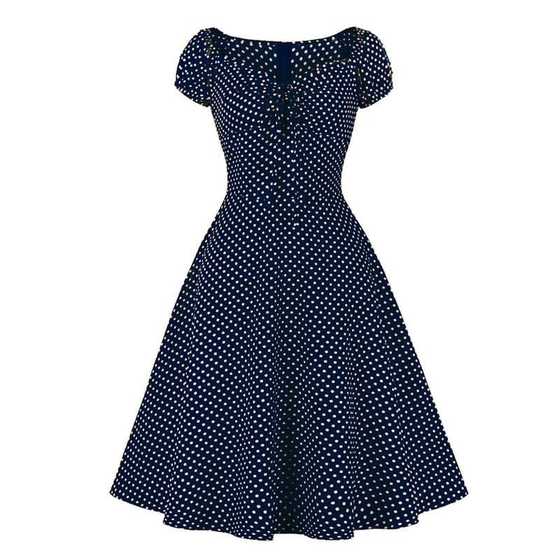 Robe Années 50 Bleu Petits Pois - Louise Vintage
