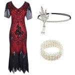 Robe Charleston Année 20 Rouge et Noire ( Avec Accéssoires) - Louise Vintage