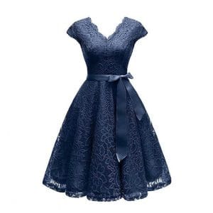 Robe de Soirée des Années 50 Dentelle Marine - Louise Vintage