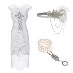 Robe de Soirée Style Année 20 Blanche (Avec Accéssoires) - Louise Vintage