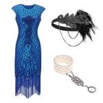Robe de Soirée Style Année 20 Bleu (Avec Accéssoires) - Louise Vintage