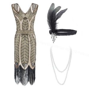 Robe des Années 20 30 Beige (Avec Accéssoires) - Louise Vintage