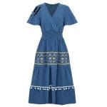 Robe Des Années 70 Bleue et Blanche - Louise Vintage
