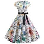 Robe Evasée Vintage Blanche Fleurs et Pois - Louise Vintage