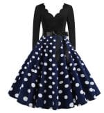 Robe Evasée Vintage Marine Pois Blancs - Louise Vintage